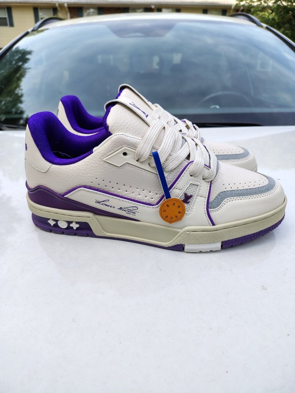 Louis Vuitton LV Trainer White Purple Sneakers Men Size 10